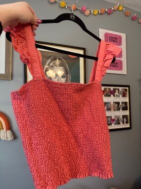 Smocked Ruffle Strap Coral Pink Tank Top
